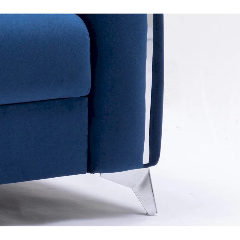 Fauteuil d'appoint en velours bleu avec piètement en chrome poli