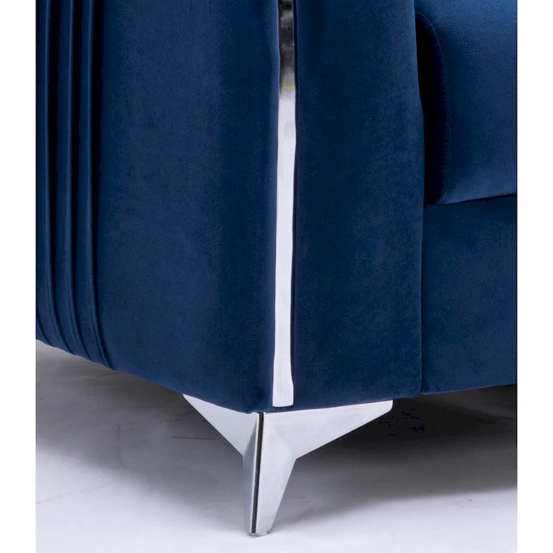 Fauteuil d'appoint en velours bleu avec piètement en chrome poli