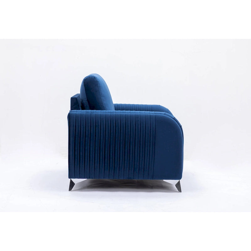 Fauteuil d'appoint en velours bleu avec piètement en chrome poli