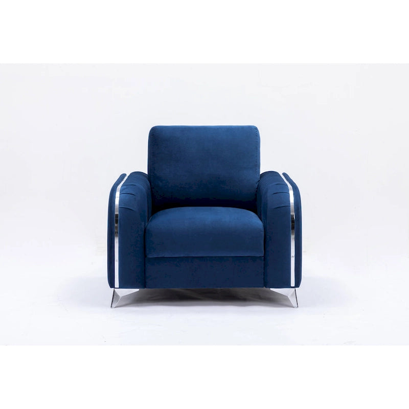 Fauteuil d'appoint en velours bleu avec piètement en chrome poli