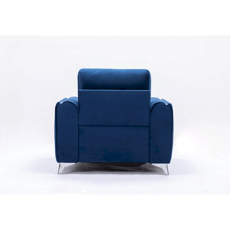 Fauteuil d'appoint en velours bleu avec piètement en chrome poli