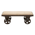 Banc d'intérieur à roulettes et assise rembourrée en lin, tissu lin esprit vintage industriel