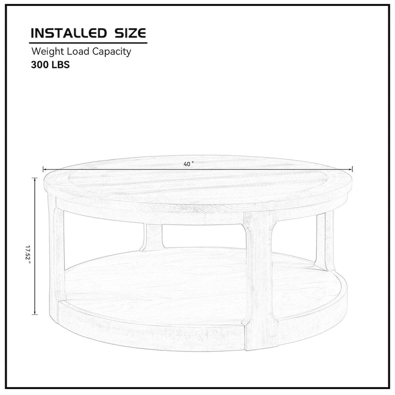 Table basse ronde moderne à deux niveaux avec grain de bois, 40 po