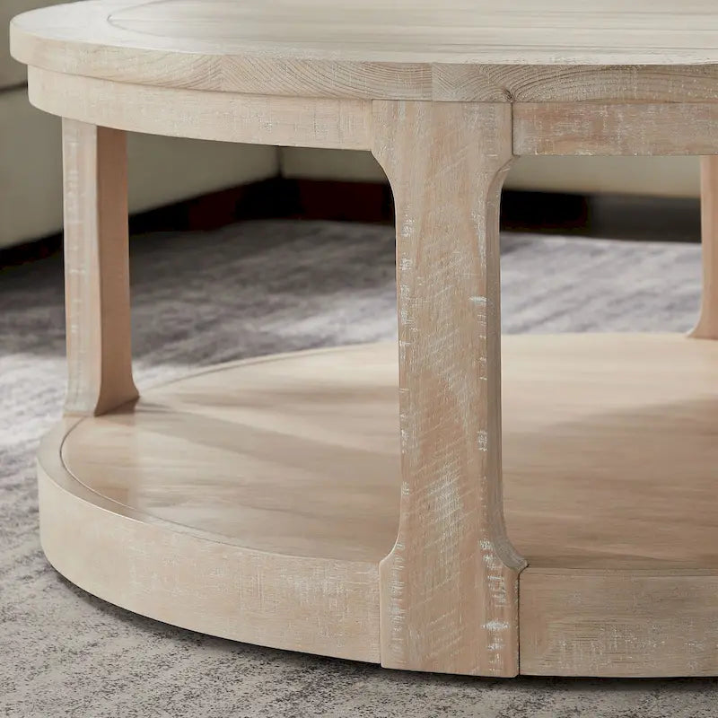 Table basse ronde moderne à deux niveaux avec grain de bois, 40 po