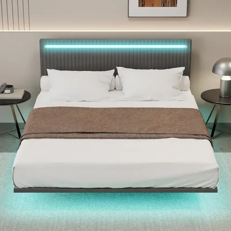Cadre de lit plateforme flottant grand lit/queen en velours