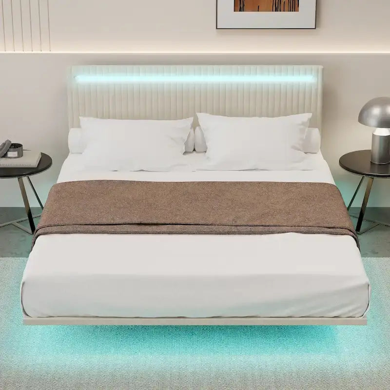 Cadre de lit plateforme flottant grand lit/queen en velours