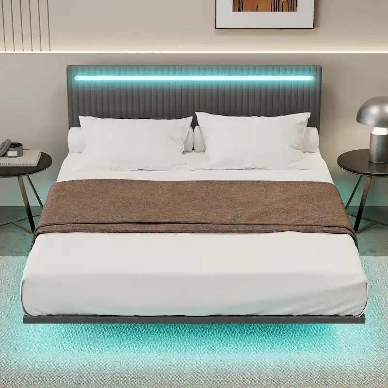 Cadre de lit plateforme flottant grand lit/queen en velours