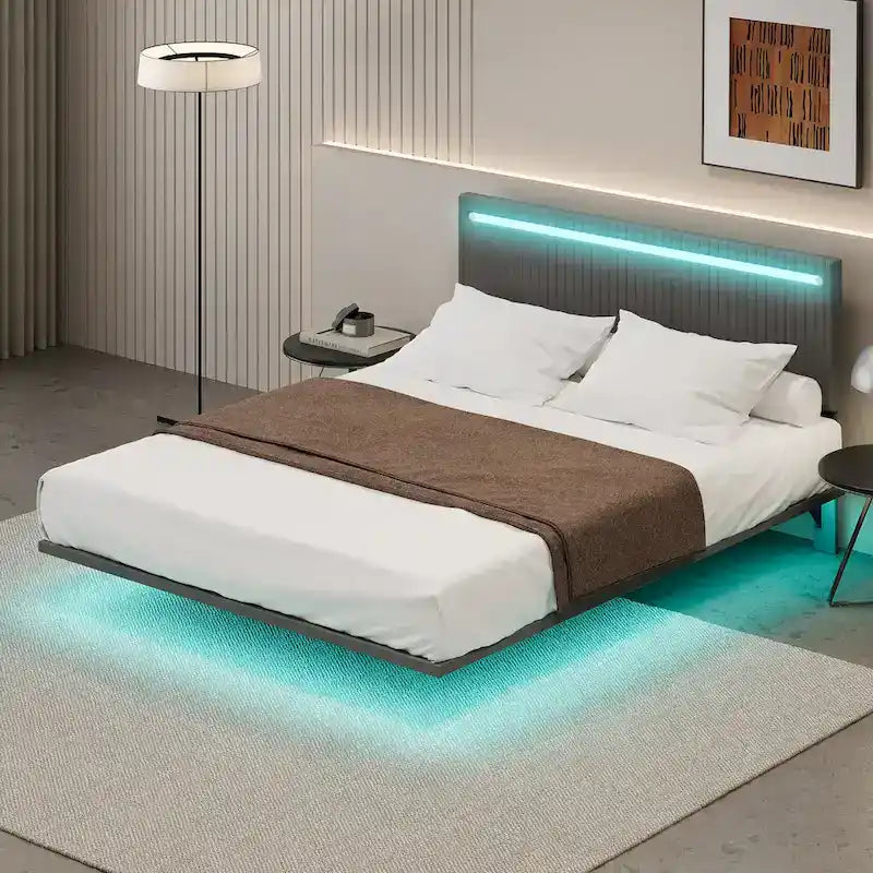Cadre de lit plateforme flottant grand lit/queen en velours