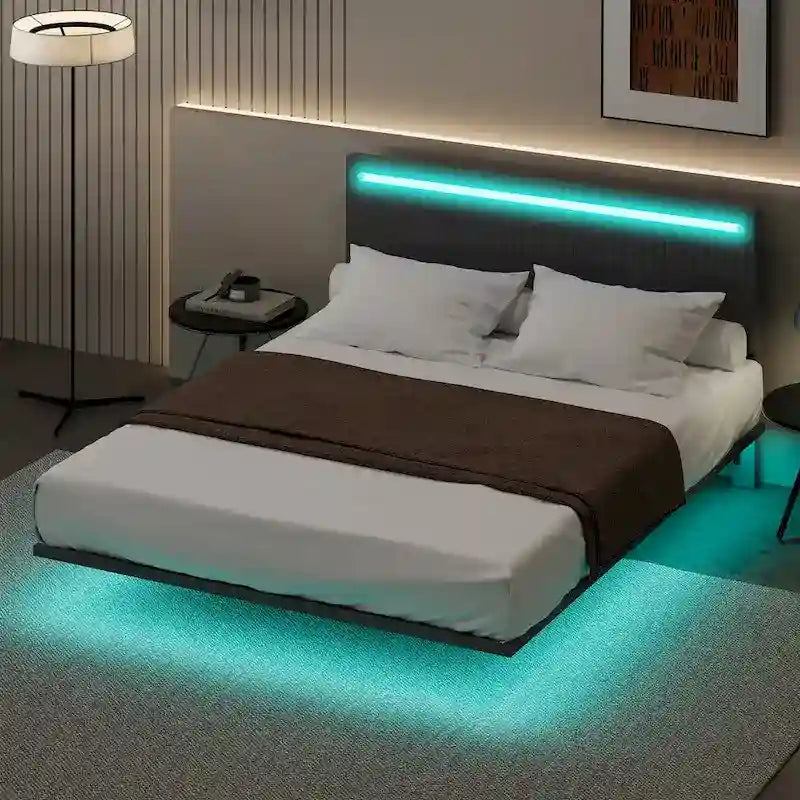 Cadre de lit plateforme flottant grand lit/queen en velours