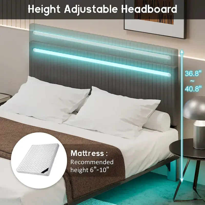 Cadre de lit plateforme flottant grand lit/queen en velours