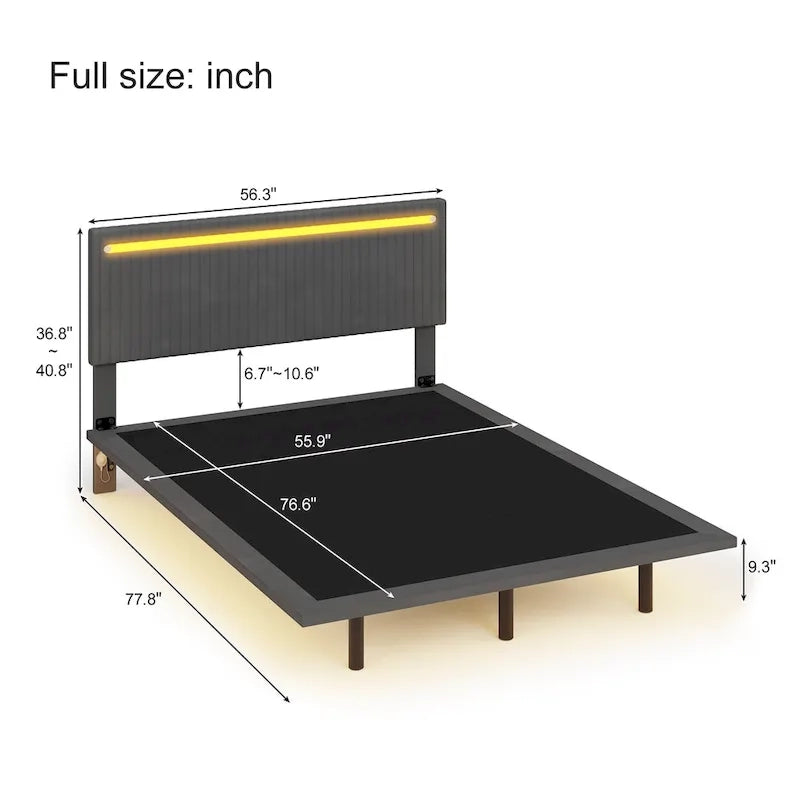 Cadre de lit plateforme flottant grand lit/queen en velours