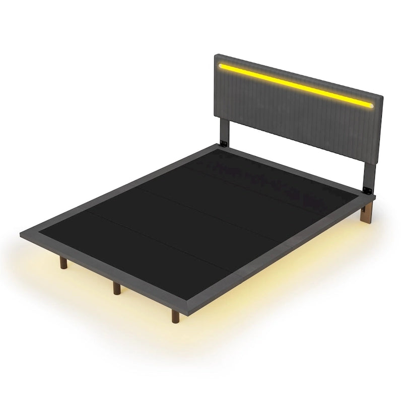 Cadre de lit plateforme flottant grand lit/queen en velours