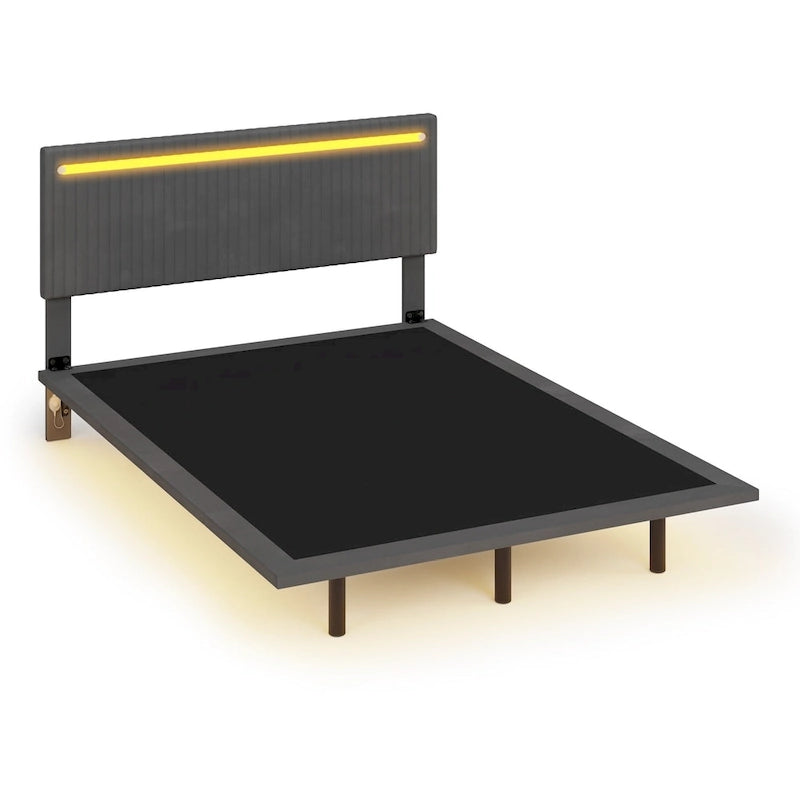 Cadre de lit plateforme flottant grand lit/queen en velours