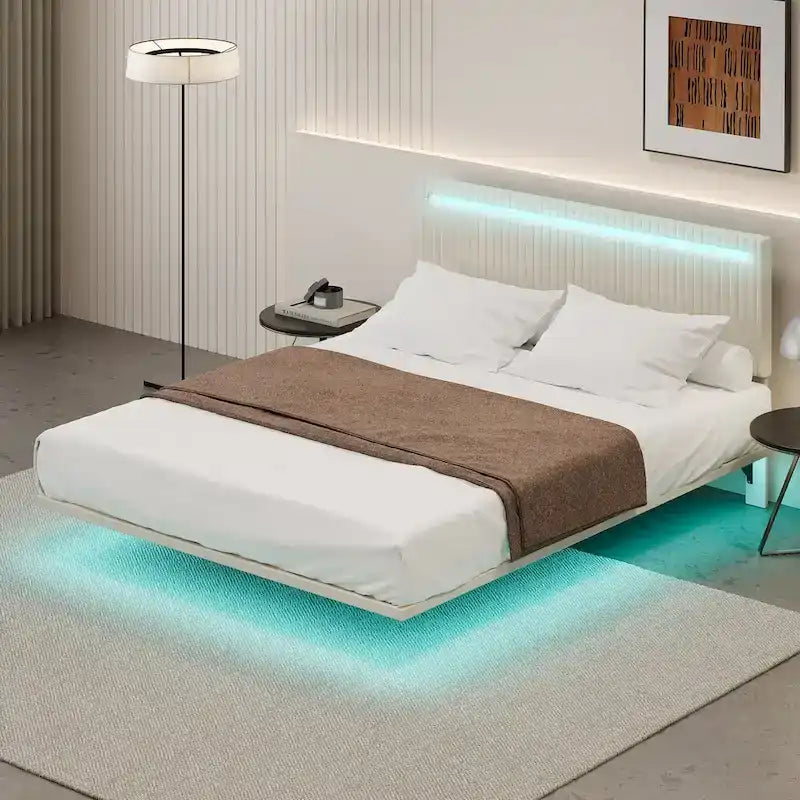 Cadre de lit plateforme flottant grand lit/queen en velours