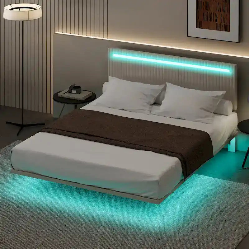 Cadre de lit plateforme flottant grand lit/queen en velours