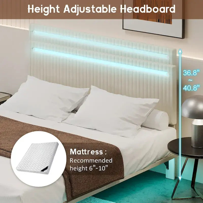 Cadre de lit plateforme flottant grand lit/queen en velours