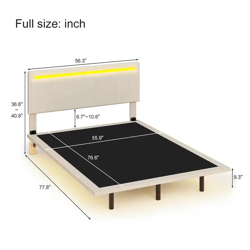Cadre de lit plateforme flottant grand lit/queen en velours