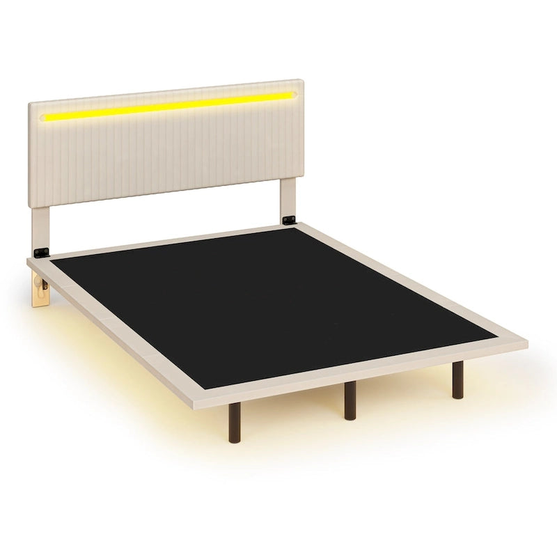 Cadre de lit plateforme flottant grand lit/queen en velours