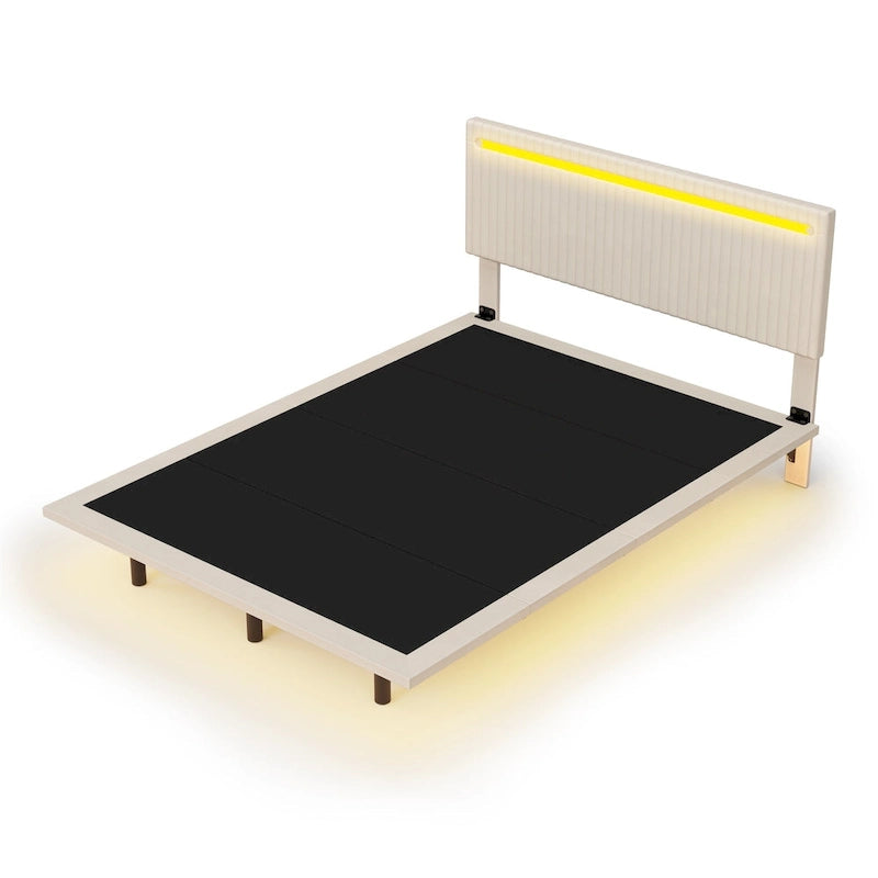 Cadre de lit plateforme flottant grand lit/queen en velours