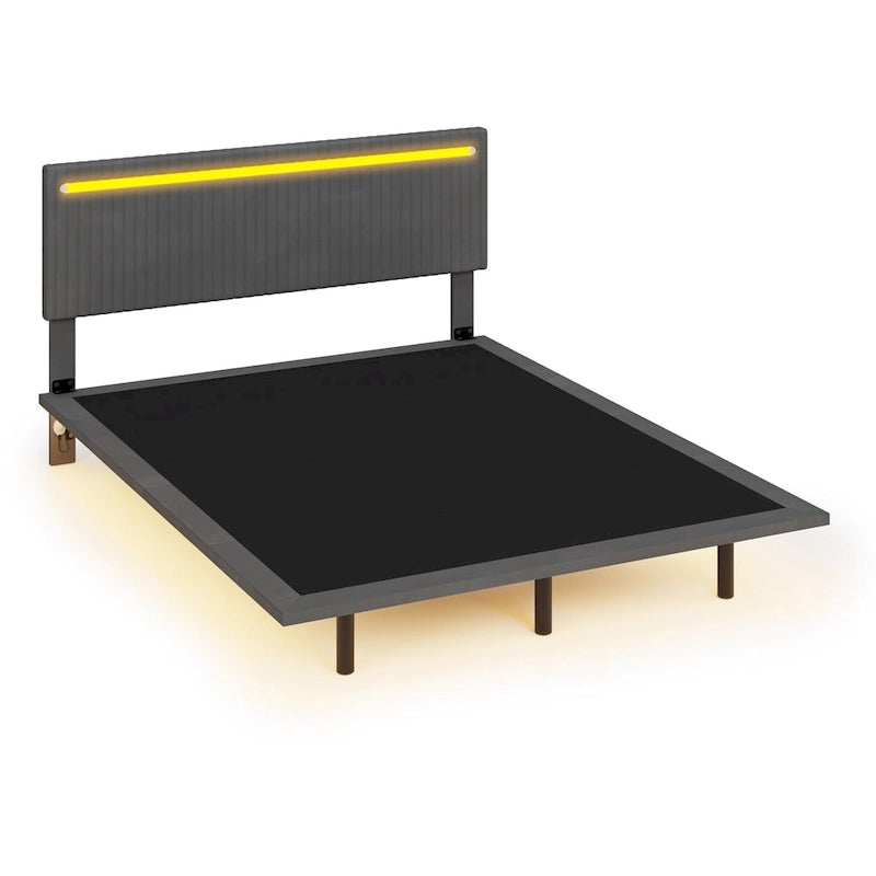 Cadre de lit plateforme flottant grand lit/queen en velours