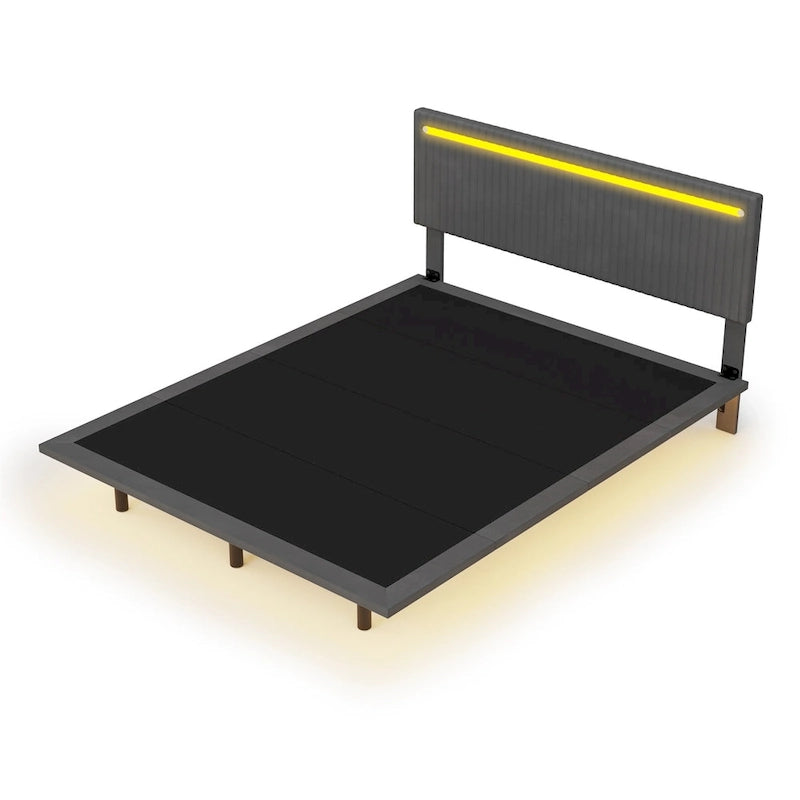 Cadre de lit plateforme flottant grand lit/queen en velours