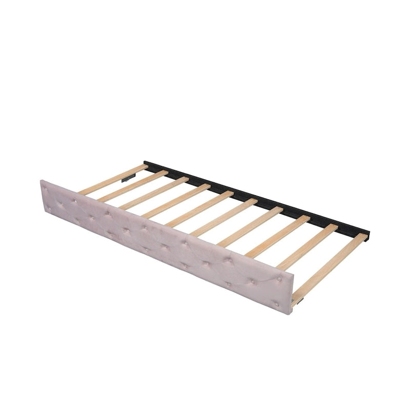 Lit de repos double en velours capitonné avec lit gigogne et rangement