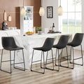 Tabourets de bar classiques en similicuir de 66 cm (hauteur comptoir) - Lot de 2 avec dossier et pieds en métal pour îlot de cuisine