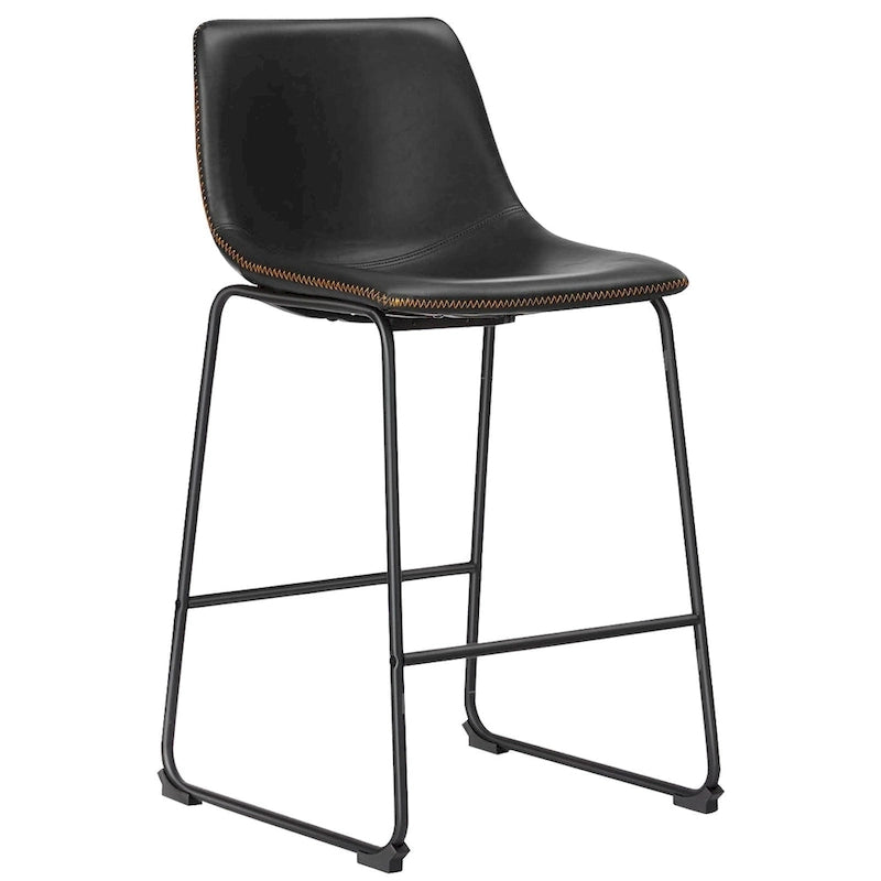 Tabourets de bar classiques en similicuir de 66 cm (hauteur comptoir) - Lot de 2 avec dossier et pieds en métal pour îlot de cuisine