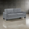Tissu gris, accoudoirs arrondis, pieds coniques noirs, 203 cm