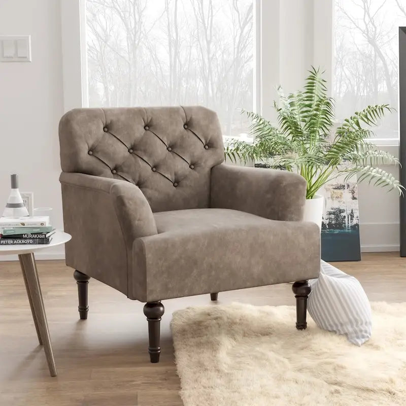 Fauteuil d'appoint large capitonné en vinyle transitionnel avec coussin en T