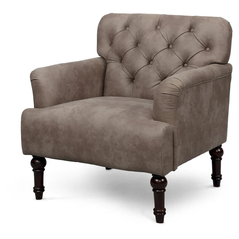 Fauteuil d'appoint large capitonné en vinyle transitionnel avec coussin en T