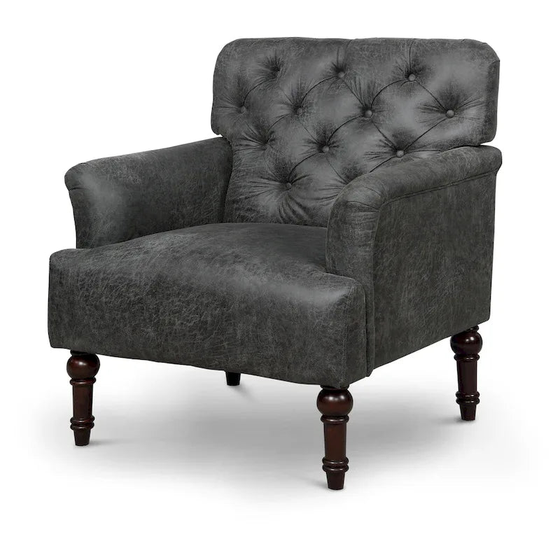 Fauteuil d'appoint large capitonné en vinyle transitionnel avec coussin en T