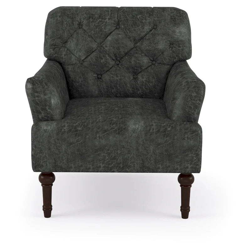 Fauteuil d'appoint large capitonné en vinyle transitionnel avec coussin en T