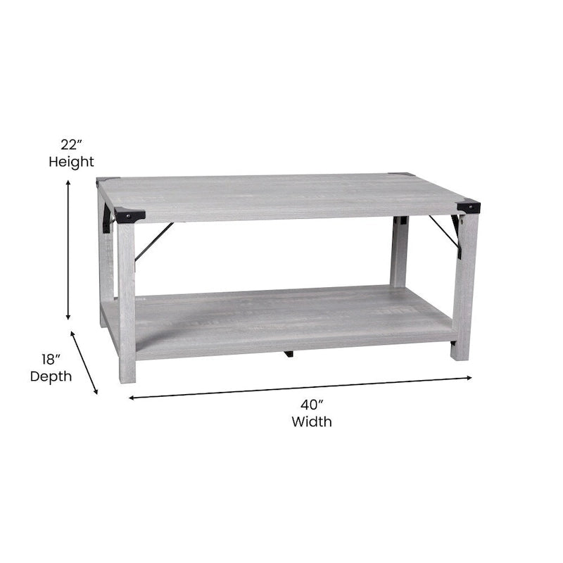 Table basse à 2 niveaux avec entretoises latérales et coins renforcés en métal