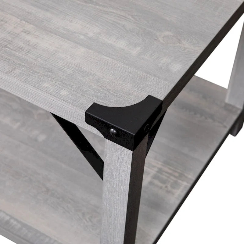 Table basse à 2 niveaux avec entretoises latérales et coins renforcés en métal