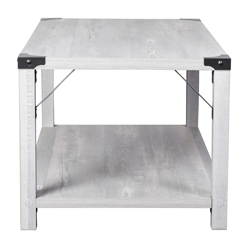 Table basse à 2 niveaux avec entretoises latérales et coins renforcés en métal