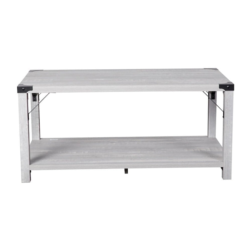 Table basse à 2 niveaux avec entretoises latérales et coins renforcés en métal