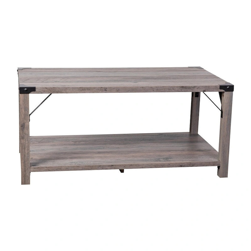 Table basse à 2 niveaux avec entretoises latérales et coins renforcés en métal
