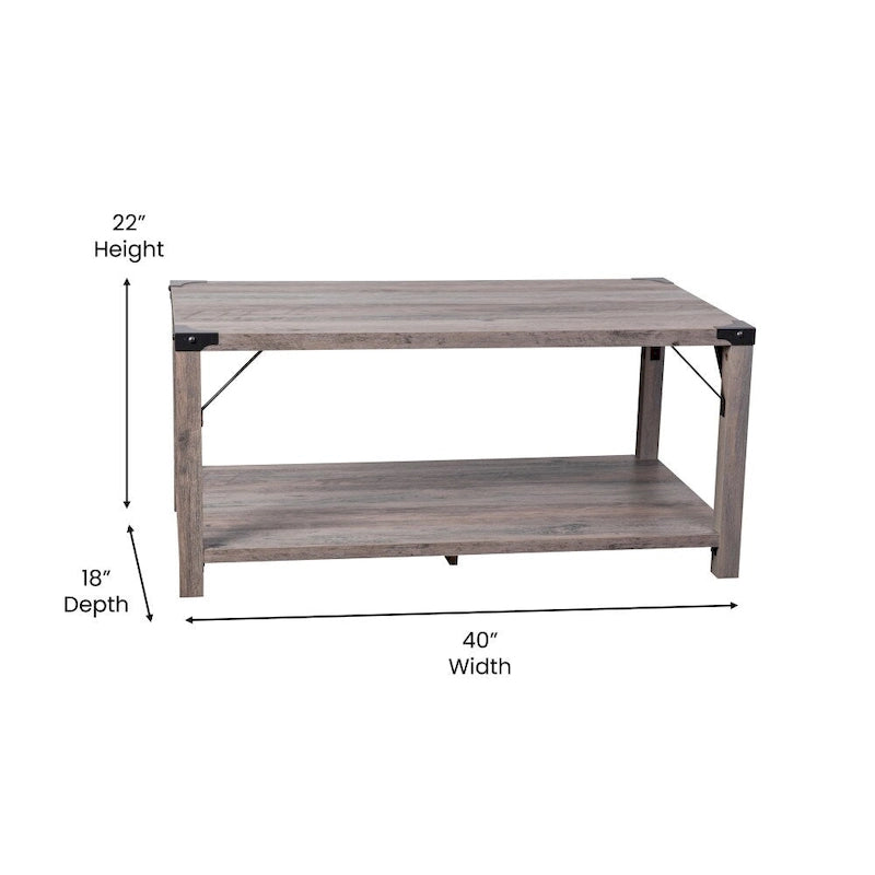 Table basse à 2 niveaux avec entretoises latérales et coins renforcés en métal