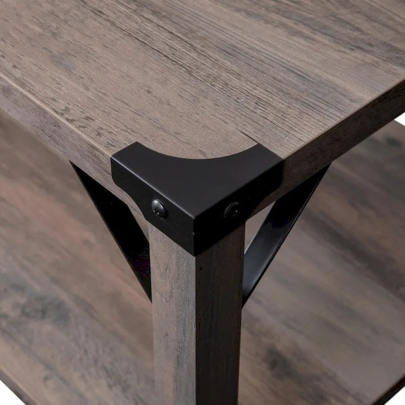Table basse à 2 niveaux avec entretoises latérales et coins renforcés en métal