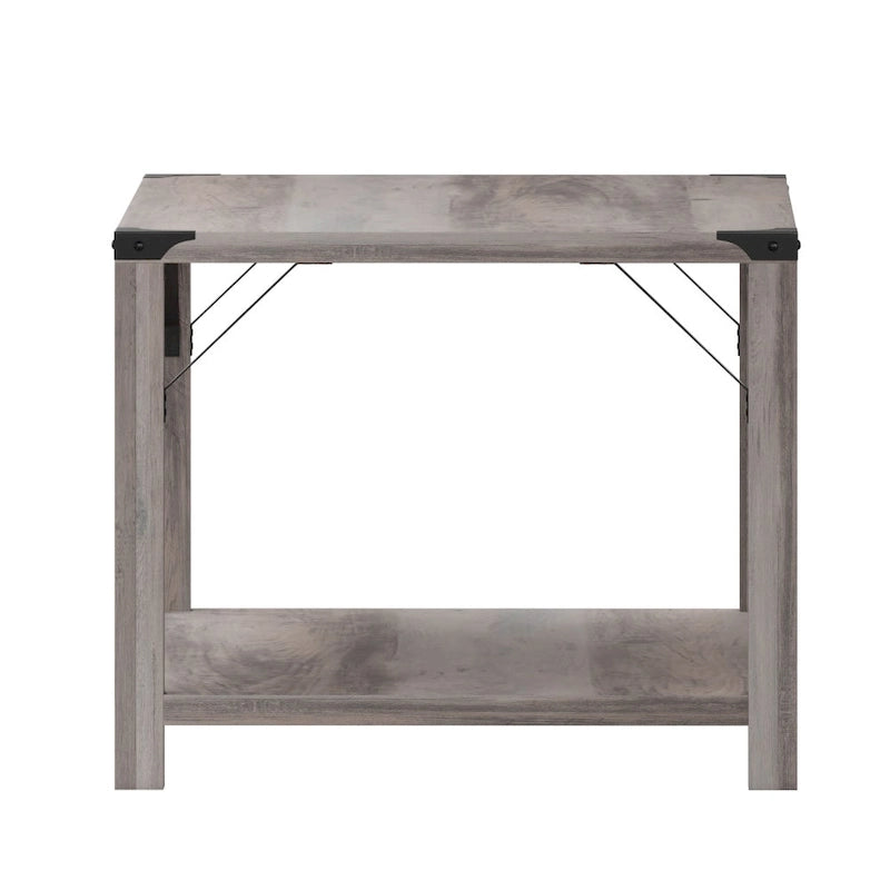 Table basse à 2 niveaux avec entretoises latérales et coins renforcés en métal