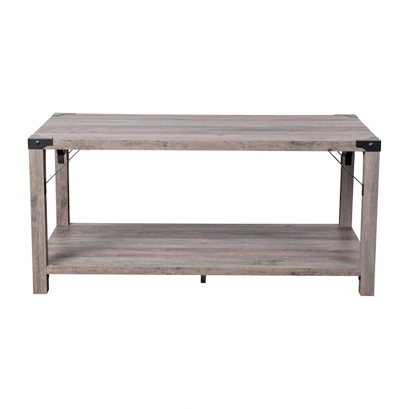 Table basse à 2 niveaux avec entretoises latérales et coins renforcés en métal