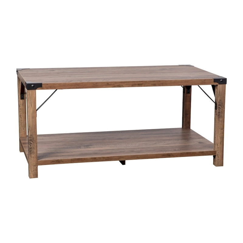 Table basse à 2 niveaux avec entretoises latérales et coins renforcés en métal