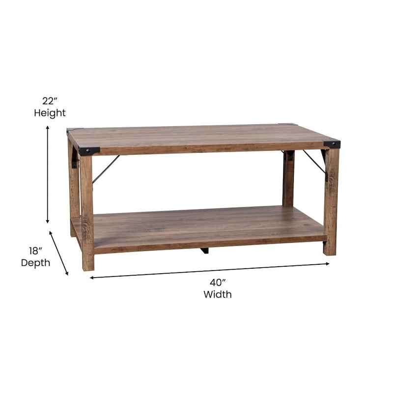 Table basse à 2 niveaux avec entretoises latérales et coins renforcés en métal