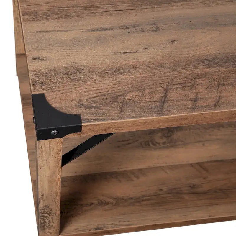 Table basse à 2 niveaux avec entretoises latérales et coins renforcés en métal