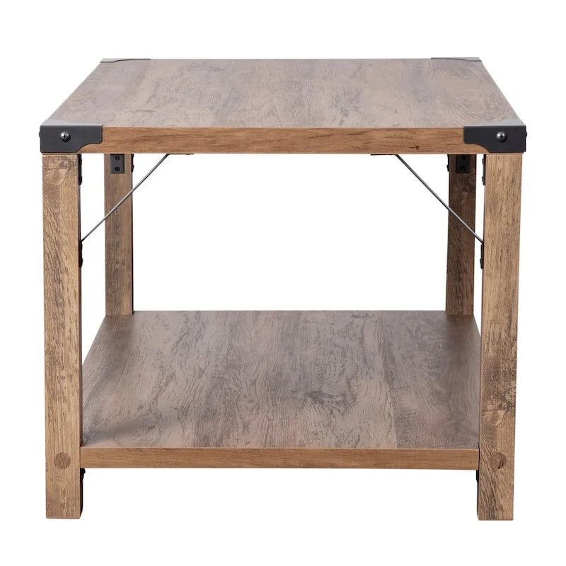 Table basse à 2 niveaux avec entretoises latérales et coins renforcés en métal