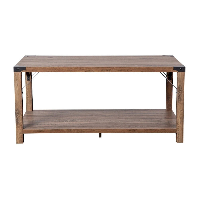 Table basse à 2 niveaux avec entretoises latérales et coins renforcés en métal