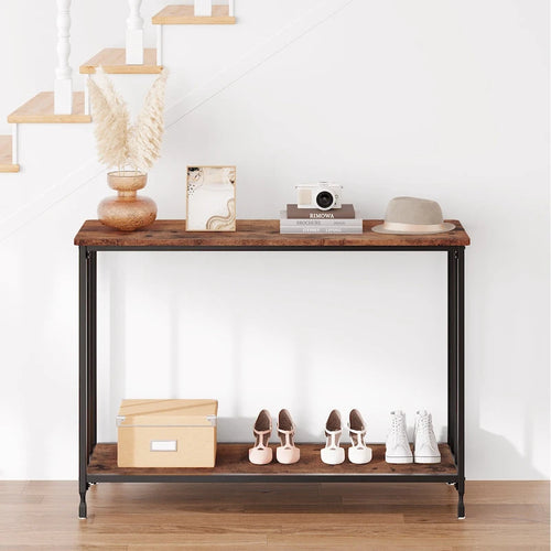 Table console rétro à 2 niveaux avec étagère de rangement en MDF - 41.3