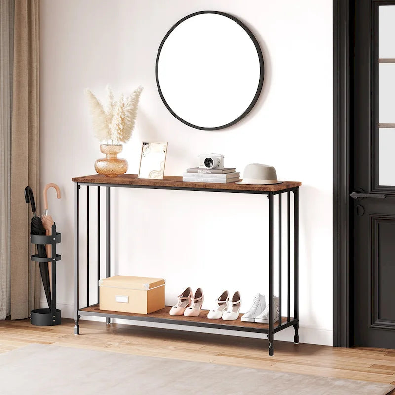 Table console rétro à 2 niveaux avec étagère de rangement en MDF - 41.3