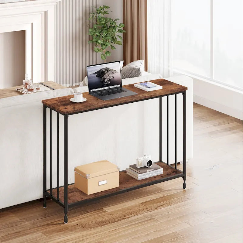Table console rétro à 2 niveaux avec étagère de rangement en MDF - 41.3